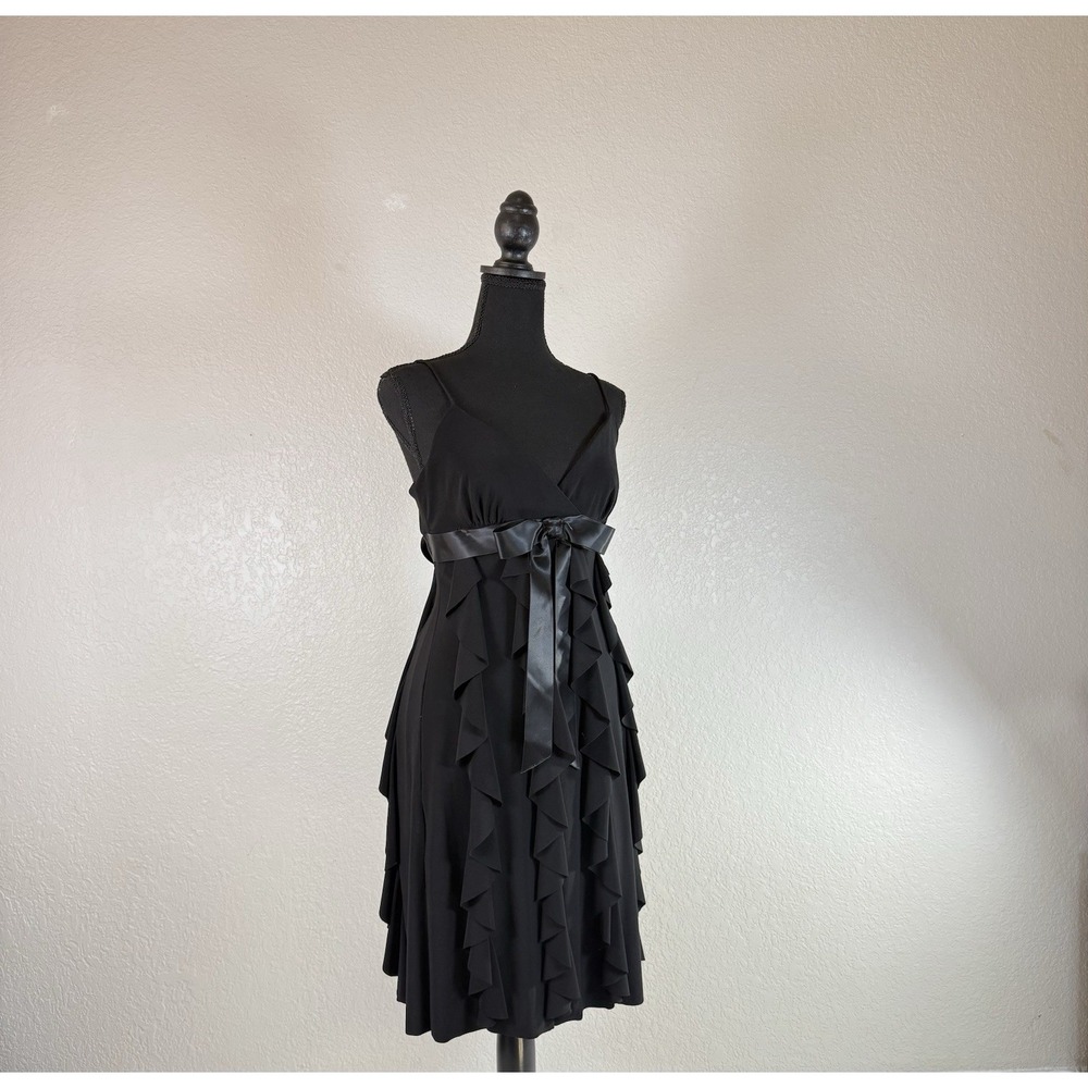 VTG Cache Y2K Black Sleeveless Dress Size 6 Ruffles Grunge Whimsigoth 90s